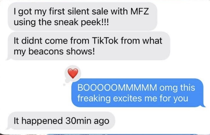 DM: student's first silent sale using the sneak peek